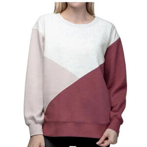 GreenTea Color Block Brick Tan Gray Side Split Sweatshirt Pullover Size Small